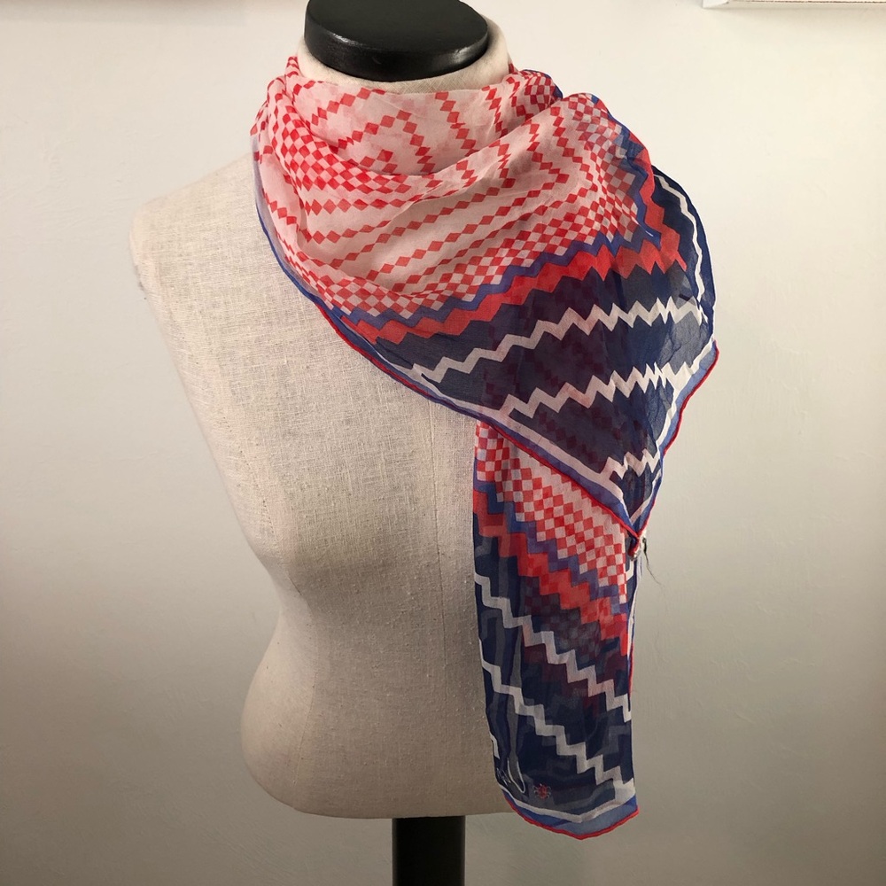 Vintage Verasheer Chic Red, White and Blue Geometric Patterned Scarf